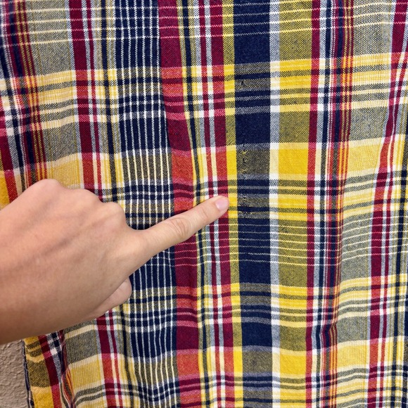Vintage Access Plaid‎ Sleeveless Dress Button Front Yellow Red Blue XS/S - Picture 8 of 11